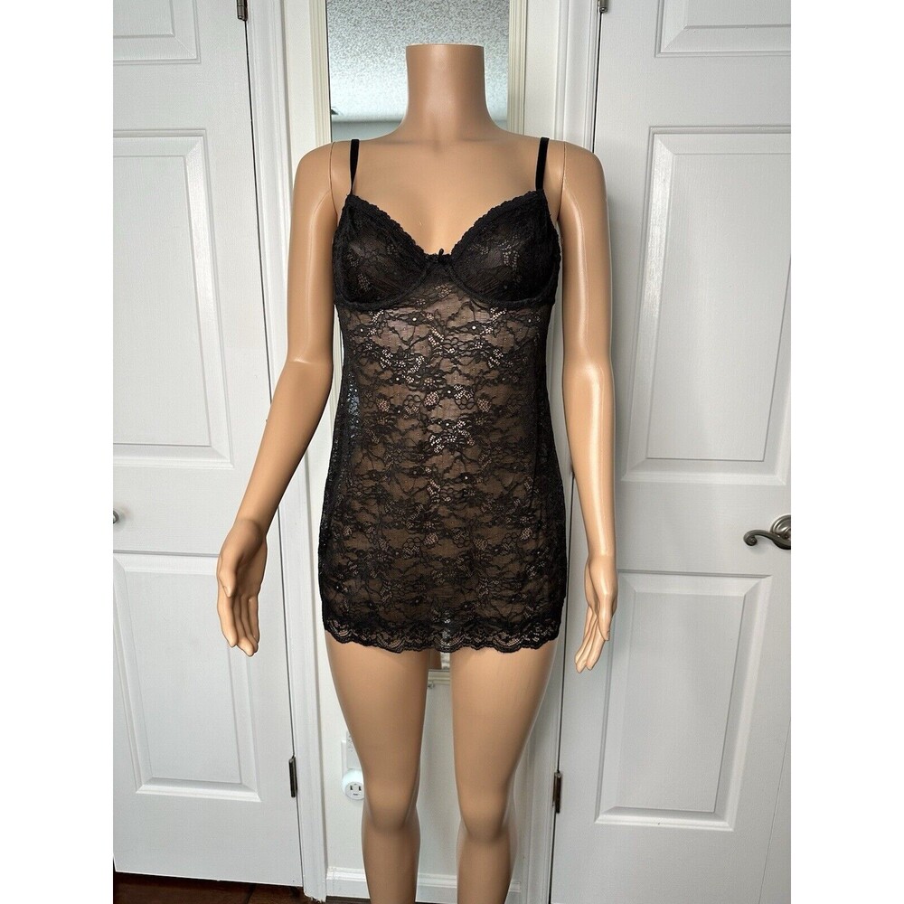 Vintage Victoria Secret Black Lace Lingerie Slip Dress 36C